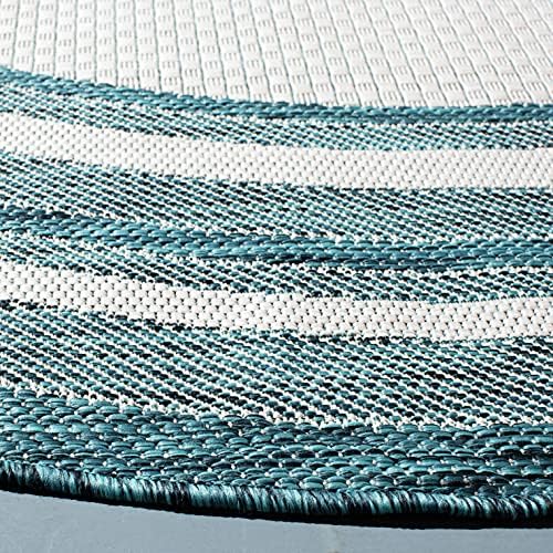 SAFAVIEH Courtyard Outdoor Round Rug 6'7", Ivory & Teal CY8475-53512 - Image 4