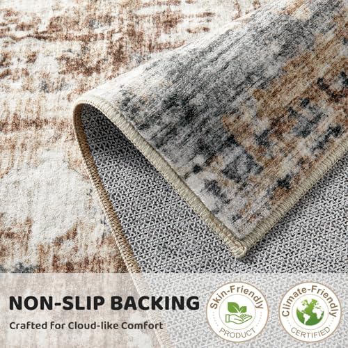 DMOYEST Washable Runner Rug for Hallway: 2x6 Neutral Modern Abstract Low Pile Area Rug with Non-Slip Backing - Carpet for Bedroom Kitchen Laundry Entryway Bathroom Indoor - Grey Brown - Image 6