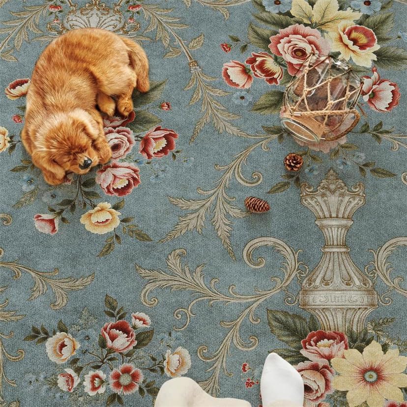 Helthep 8 * 10ft Blue Floral Vintage Washable Area Rug for Living Room - Image 6