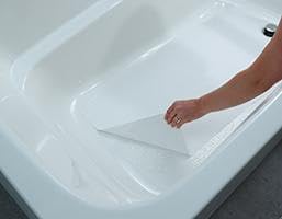 Safe Way Traction 16" X 40" White Adhesive Vinyl Anti Slip Non Skid Safety Bath Mat with Drain Cut Out - Image 5
