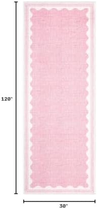 GarveeHome 2x10 Runner Rug for Hallway Washable Kitchen Rugs Non Slip Solid Pink Modern Minimalism Soft Low-Pile Scalloped Indoor Carpet for Entryway Laundry Room Floor Mats - Image 2