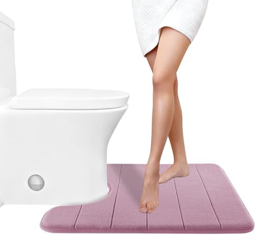 Yimobra Memory Foam Toilet Bath Mat U-Shaped, 24 X 20 Inches,Soft and Comfortable, Super Water Absorption, Non-Slip, Machine Wash and Easier to Dry for Bathroom Commode Contour Rug, Mauve by Yimobra
