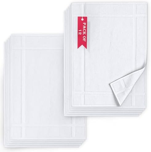 Pearl Linens 12 Pack Cotton Bath Mats for Bathroom, 20" X 30", White by PearlLinens