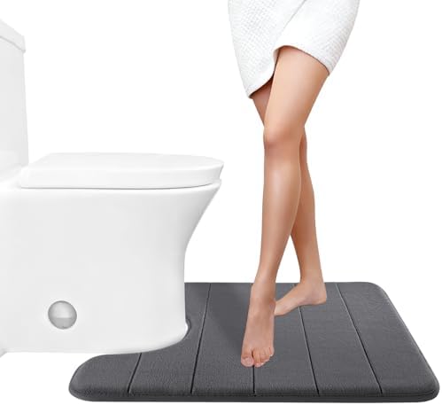 Yimobra Memory Foam Toilet Bath Mat U-Shaped, 24 X 20 Inches,Soft and Comfortable, Super Water Absorption, Non-Slip, Machine Wash and Easier to Dry for Bathroom Commode Contour Rug, Dark Gray by Yimobra