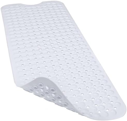 Bathtub and Shower Mats, 40x16 Inch Extra Large Non Slip Soft Bath Tub Mat with Suction Cups and Drain Holes for Bathroom Floor and Keep Tubs Clean, Machine Washable, White by Linoows