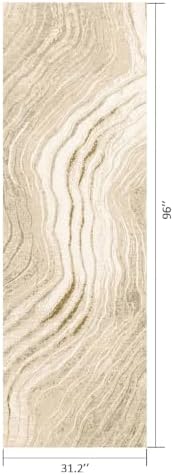 Flowing Gilded Veins 2.6x8 ft Cream Gold Runner Rug for Hallway Entryway - Image 2