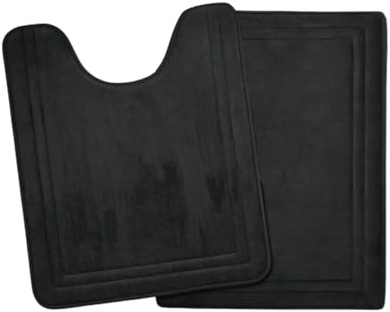 Black Bathroom Rugs Memory Foam Bath Toilet Contour Mat Set 2 Piece by PAGGEDHOME