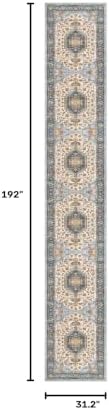 KUTA Washable Runner Rug 2.6x16 Extra Long Hallway Kitchen Rugs Ivory Blue - Image 2