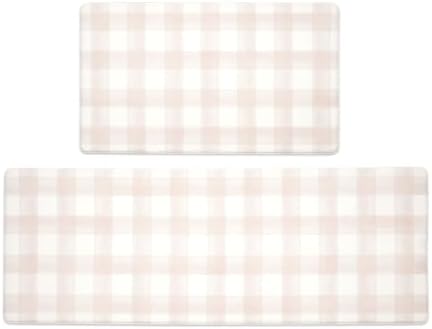 FRESHMINT Modern Farmhouse Plaid 2 Piece Set Kitchen Mats for Floor Anti Fatigue Waterproof & Non-Skid Kitchen Rugs Cushioned Kitchen Mat for Standing Washable Comfort Desk Kitchen Runners by FRESHMINT
