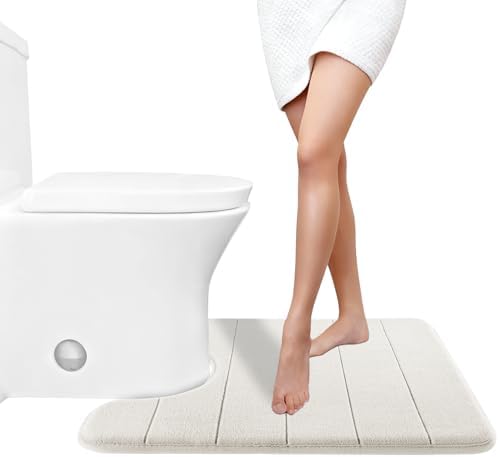 Yimobra Memory Foam Toilet Bath Mat U-Shaped, Commode Contour Rug, Soft and Comfortable, Super Water Absorbent, Non-Slip, Thick, Machine Wash Bathroom Commode Contour Rug, 24 X 20 Inches, Cream by Yimobra