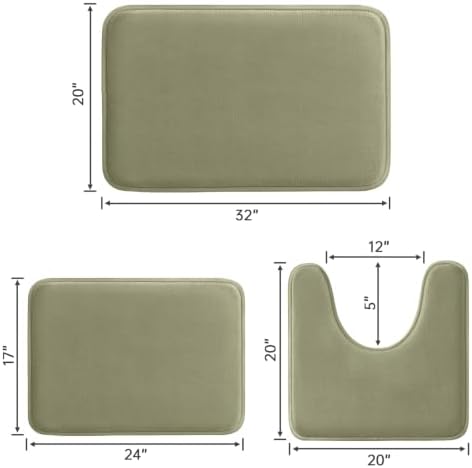 HUXMEYSON 3-Piece Memory Foam Bathroom Rug Set, Olive Green - Image 2