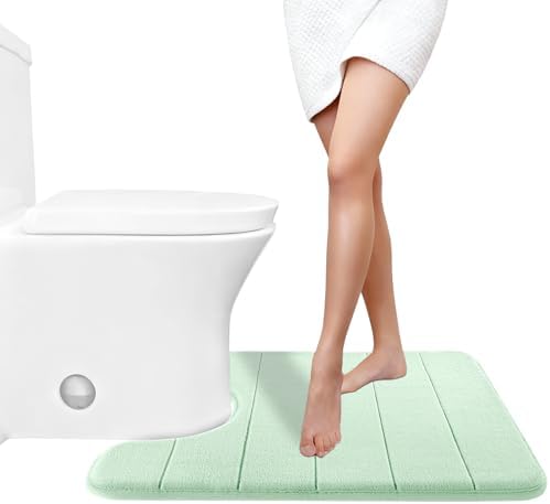 Yimobra Memory Foam Toilet Bath Mat U-Shaped, 24 X 20 Inches,Soft and Comfortable, Super Water Absorption, Non-Slip, Machine Wash and Easier to Dry for Bathroom Commode Contour Rug, Pale Green by Yimobra