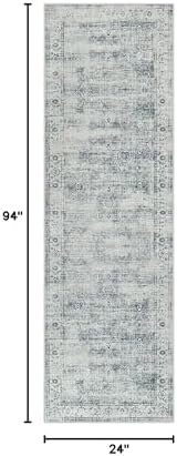 Morebes Vintage Hallway Runner Rug 2.5x8, Modern Kitchen Rugs Non Slip Washable, Soft Low-Profile Distressed Entryway Carpet Runner for Hallways Laundry Room Bathroom Foyer Indoor Floor, Blue-Gray - Image 2
