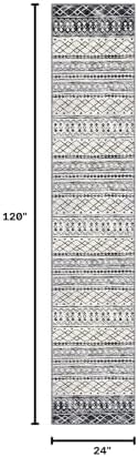 KUTA Moroccan Boho Geometric Washable Runner Rug 2x10 Black Navy Blue - Image 2