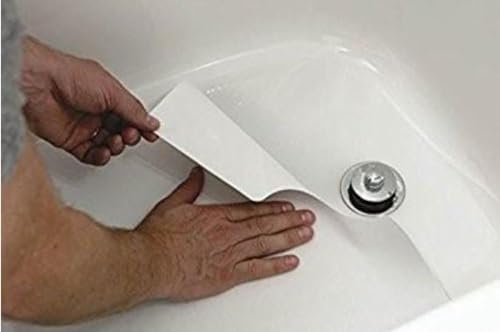 Safe Way Traction 16" X 40" White Adhesive Vinyl Anti Slip Non Skid Safety Bath Mat with Drain Cut Out by SafeWayTraction