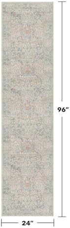 Beige Blue Washable 2x8 Runner Rug for Bathroom, Hallway, Kitchen, Non-Slip & Stain Resistant 8ft Long Entryway Floor Rug, Retro Boho Floral Décor - Image 2