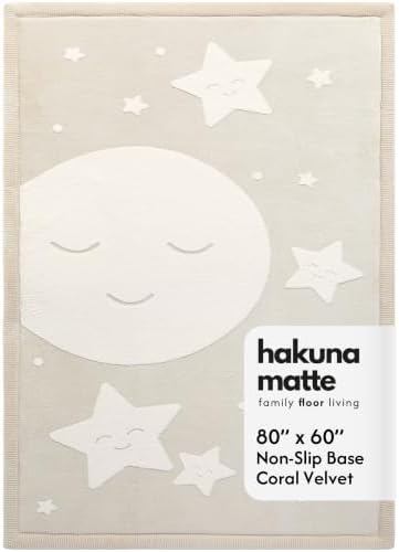 Hakuna Matte CloudSoft Baby Play Mat for Floor 60" x 80" 3D Moon & Stars by HakunaMatte