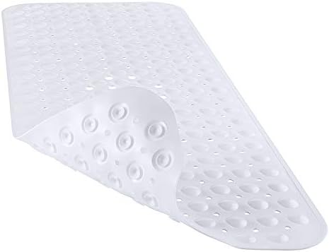 YINENN Bath and Shower Safety Mats 40x16 inch, Non Slip with Suction Cups for Bathroom Stall and Tub Floor, Extra Large and Machine Washable, Drain Holes Keep Bathtub Clean, White by YINENN