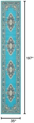 Unique Loom Reza Collection Traditional Persian Style Area Rug, 3 ft x 16 ft 5 in, Turquoise/Ivory - Image 2