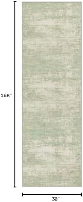 2.6x14 Washable Runner Rug:Modern Abstract Soft Carpet Green Cream - Image 2