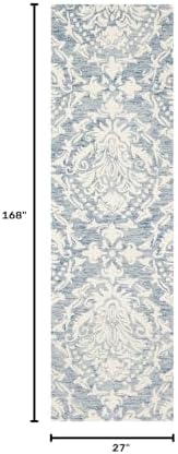 SAFAVIEH Blossom Collection Runner Rug - 2'3" x 14', Blue & Ivory, Handmade Wool, Ideal for High Traffic Areas in Living Room, Bedroom (BLM107B) - Image 2