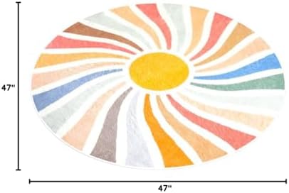 Topotdor Sun Rainbow Round Rug,Colorful Boho Kids Rug Ultra Soft Washable Nursery Rug for Bedroom Perschool Classroom,47" Round - Image 2