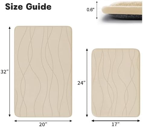 YIHOUSE Bathroom Rugs Set 2 Piece, Memory Foam Bath Mat Khaki - Image 2