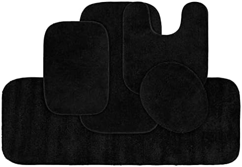 Garland Rug Traditional Nylon Washable Black 5 Piece Set - Lid, Contour, 3 Bath Rugs - Soft, Absorbent, and Stylish for Your Bathroom by Garland+Rug