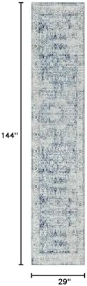 Morebes Extra Long Hallway Runner Rug 12ft, Gray Washable Kitchen Rugs Runner Non-Slip, Vintage Carpet Runner for Hall Entryway Corridor Laundry Room, Soft Low Pile Indoor Rug(2.5x12, Blue-Gray) - Image 2