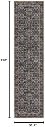 KUTA Vintage Floral Washable Runner Rug 2.6x10 Brown Runners for Hallways - Image 2