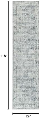 Morebes Vintage 2x10 Runner Rug for Hallway Non Slip,Washable Long Kitchen Rugs Runners,Soft Distressed Non-Shedding Carpet Runner Rug for Entryway Indoor Foyer Playroom,Blue-Gray - Image 2
