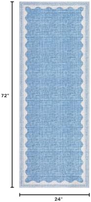 GarveeHome 2x6 Runner Rug for Hallway Washable Kitchen Rugs Non Slip Solid Blue Modern Minimalism Soft Low-Pile Scalloped Indoor Carpet for Entryway Laundry Room Floor Mats - Image 2