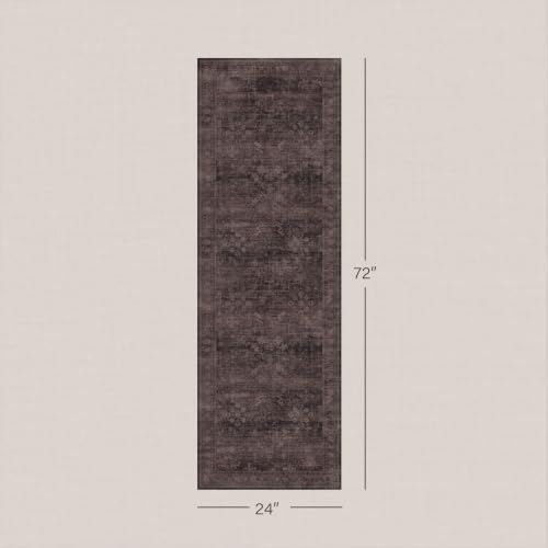 Washable 2x6 Runner Rug for Hallway, Dark Taupe Brown Low Pile Non-Slip Long Kitchen Runner Rugs for Bathroom Laundry Room, Boho Vintage Traditional Eclectic Stain Resistant Carpet - Image 2