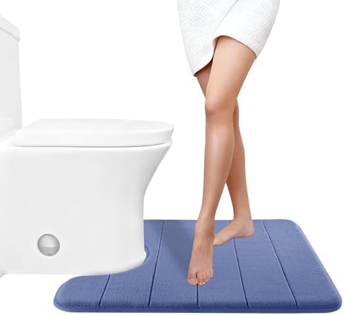 Yimobra Memory Foam Toilet Bath Mat U-Shaped, Soft and Comfortable, Super Water Absorption, Non-Slip, Thick, Machine Wash and Easier to Dry for Bathroom Commode Contour Rug, 24 X 20 Inches, Navy Blue by Yimobra