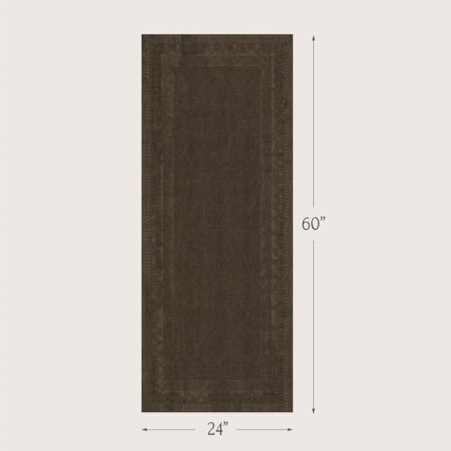 Brown 2x5 Laundry Room Rug, Non-Slip Washable Vintage Distressed Runner Rug for Entryway & Kitchen, Low Pile Stain Resistant Floor Carpet, Modern Farmhouse Décor - Image 2