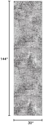 DMOYEST Washable Runner Rug for Hallway: 2.6x12 Neutral Modern Abstract Low Pile Area Rug with Non-Slip Backing - Carpet for Bedroom Kitchen Laundry Entryway Bathroom Indoor - Grey - Image 2