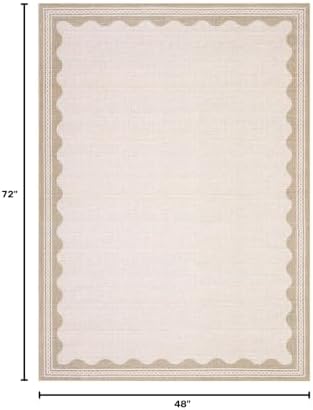GarveeHome Scalloped 4x6 Rug Non-Slip Washable Low-Pile Carpet - Solid Beige Modern Rugs for Bedroom Living Room Nursery Kitchen Entryway Indoor Mat with Rubber Back - Image 2