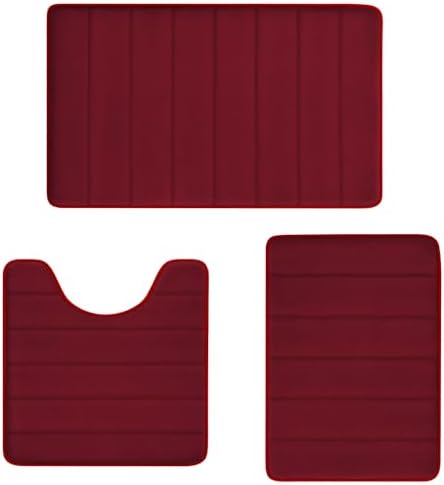 RUN HELIX Burgundy Bathroom Rugs Sets 3 Piece Memory Foam Non Slip Bath Mats for Bathroom Floor and U-Shaped Contour Toilet Rug, Soft Washable Bathroom Mats and Rugs Sets for Toilet Shower Sink by RUNHELIX