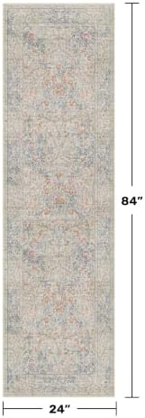 Hazo Haus Non Slip Beige Blue Hallway Runner Rug - Long Runner Rugs 2x7 Washable Kitchen Floor Mat, Laundry Room Rug, Bathroom Runner - Vintage Design Décor - Image 2