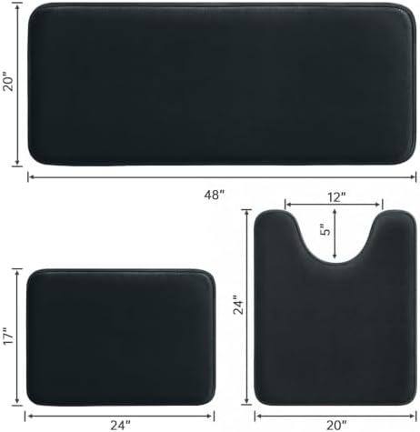 HUXMEYSON 3-Piece Memory Foam Bathroom Rug Set, Black - Image 2