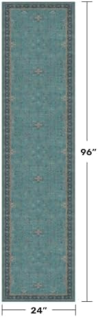 Boho 2x8 Non Slip Kitchen Runner Rugs -Machine Washable Non Skid Vintage Carpet for Hallway, Entryway, Non Slip with Rubber Backing, Floral Aqua Blue Unique Runner Décor (Teal) - Image 2