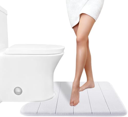 Yimobra Memory Foam Toilet Bath Mat U-Shaped, Soft and Comfortable, Super Water Absorption, Non-Slip, Thick, Machine Wash and Easier to Dry for Bathroom Commode Contour Rug, 24 X 20 Inches, White by Yimobra