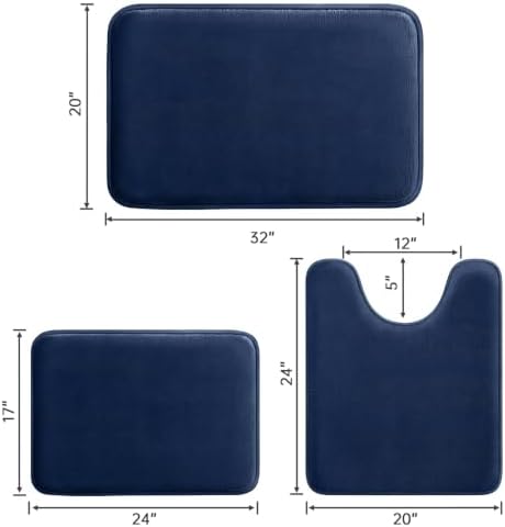 HUXMEYSON 3-Piece Memory Foam Bathroom Rug Set, Navy - Image 2