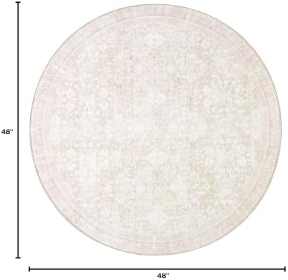 Sasttie Round Rug 4ft, Ultra-Soft Washable Rug for Living Room, Cream - Image 2