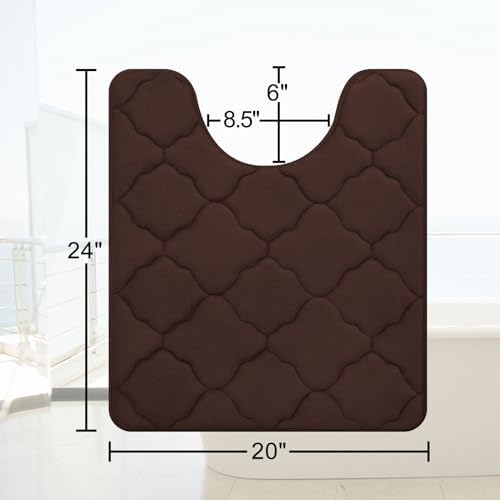 OLANLY Memory Foam Toilet Rugs U-Shaped 24x20, Soft Bath Mat, Brown - Image 2