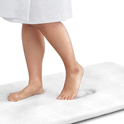Memory Foam Bath Mat Non Slip Absorbent Super Cozy Velvet Bathroom Rug Carpet (24 inches X 48 inches, White) by Genteele