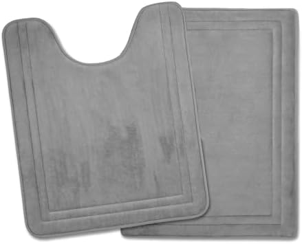 Grey Bathroom Rugs Memory Foam Bath Toilet Contour Mat Set 2 Piece by PAGGEDHOME