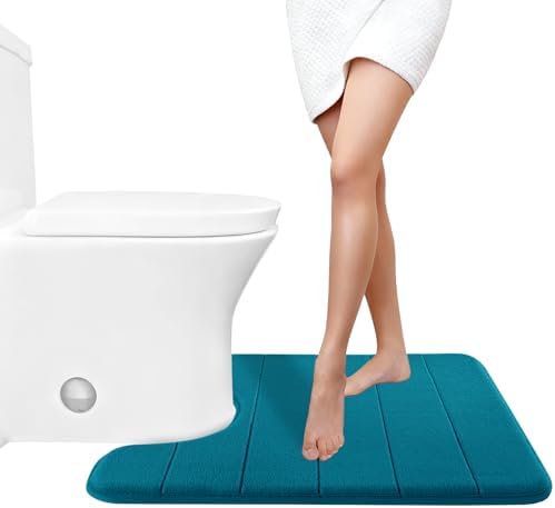 Yimobra Memory Foam Toilet Bath Mat U-Shaped, Soft and Comfortable, Water Absorption, Non-Slip, Thick, Machine Wash and Easier to Dry for Bathroom Commode Contour Rug, 24 X 20 Inches, Peacock Blue by Yimobra
