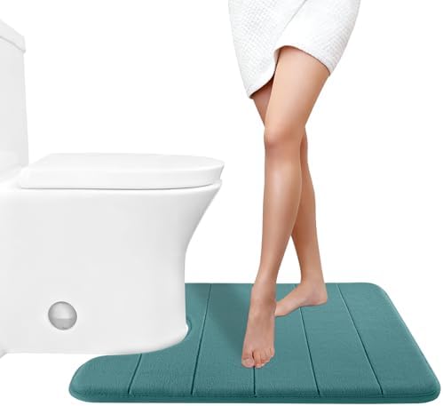 Yimobra Memory Foam Toilet Bath Mat U-Shaped, Soft and Comfortable, Water Absorption, Non-Slip, Thick, Machine Wash, Easier to Dry for Bathroom Commode Contour Rug, 24 X 20 Inch, Teal by Yimobra
