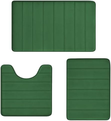RUN HELIX Bath Mats for Bathroom Comfort Memory Foam Bath Rug Set 3 Piece Non-Slip Bathroom Mats,Absorbent Shaggy Rugs Super Soft U-Shaped Toilet Rug,Bathroo Carpets for Batoom,Tub,Shower,Dark Green by RUNHELIX